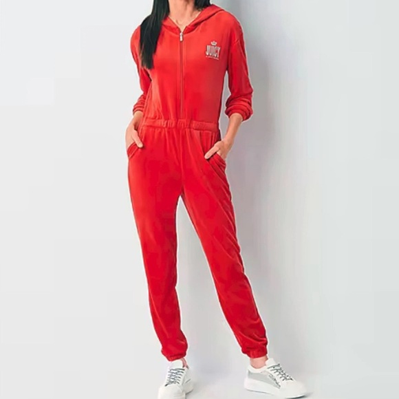 Juicy Couture women’s Velour Jumpsuit red size small EUC - Picture 1 of 13